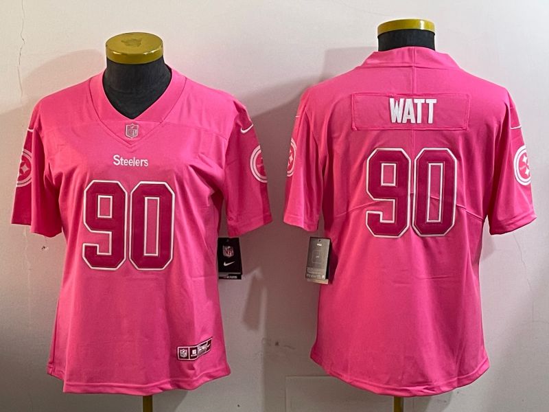 Women Pittsburgh Steelers #90 Watt Pink 2024 Nike Vapor Limited NFL Jersey style 1->youth mlb jersey->Youth Jersey